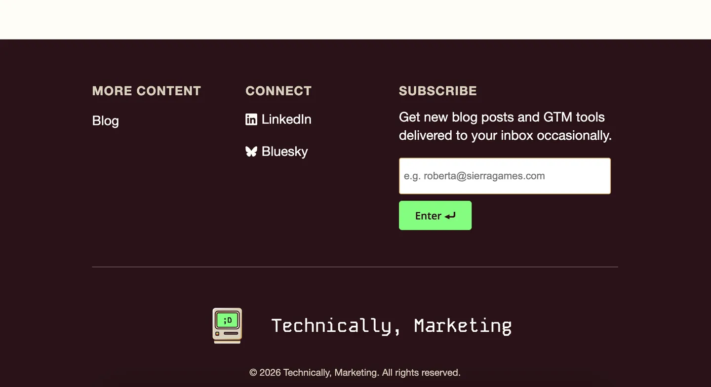 Email capture form in website footer